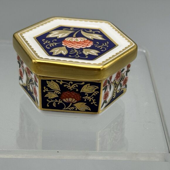 Vtg Royal Crown Derby English Bone China Hexagon Lidded Trinket Box A1298 Imari - Picture 8 of 13
